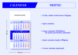 Calendar Triptic de perete 30.5 x 42.5 cm 12 file